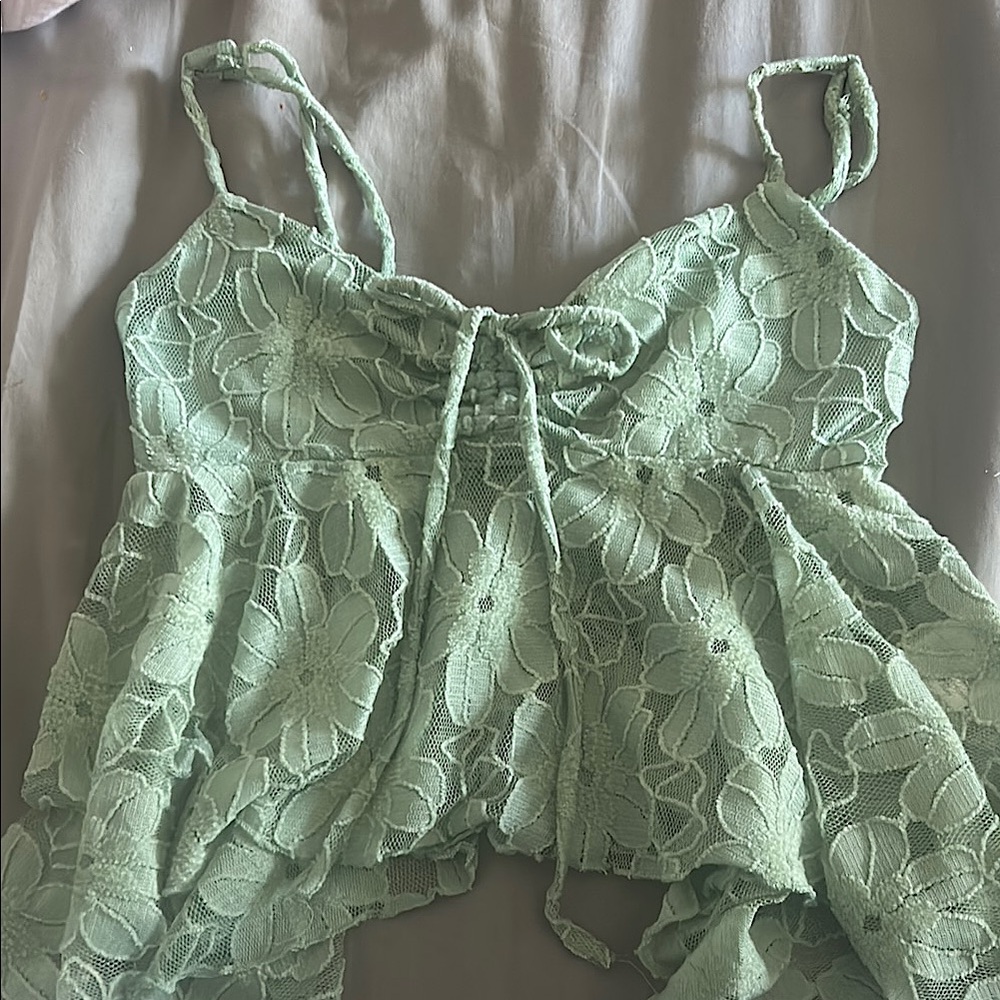Mint Green Lace Floral Top